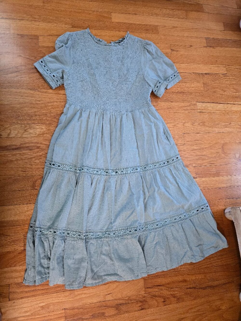 Btfbm Women’s 2XL Blue Solid Round Neck Short Sleeve Maxi Dress Eyelet